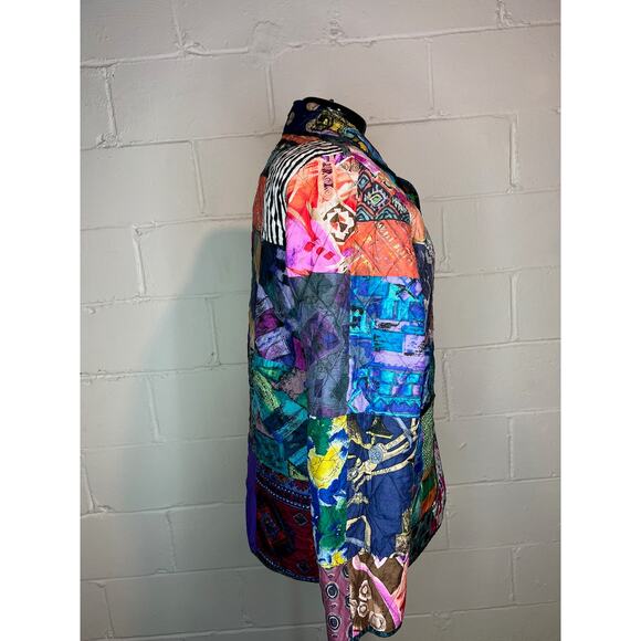 Jacket Quilted silk reversible bright green blue pink - Picture 15 of 16